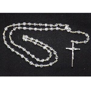 VTG - Rosary Silver toned  and Iridescent crystal beads